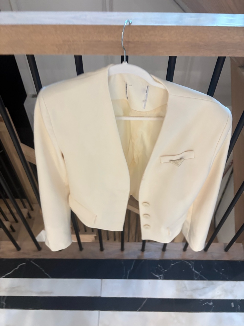 Vintage Prada white boxy tuxedo jacket